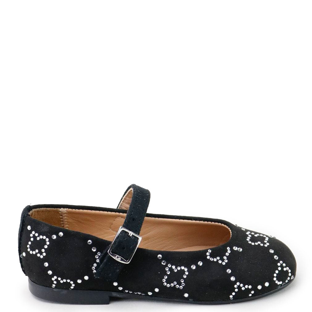Papanatas Black Embellished Mary Jane-Tassel Children Shoes