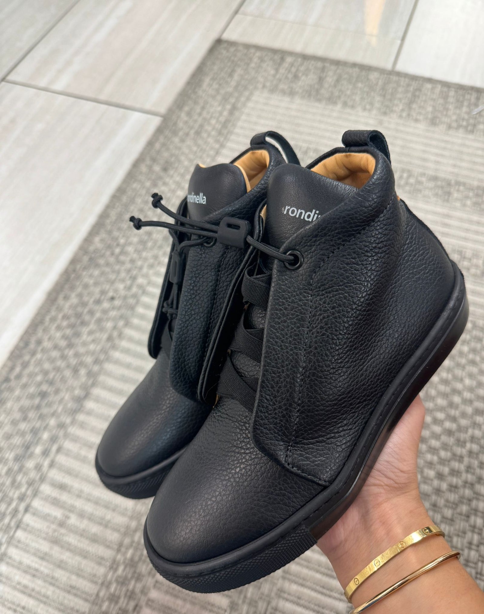 Rondinella Black Elastic Mid Top Sneaker-Tassel Children Shoes