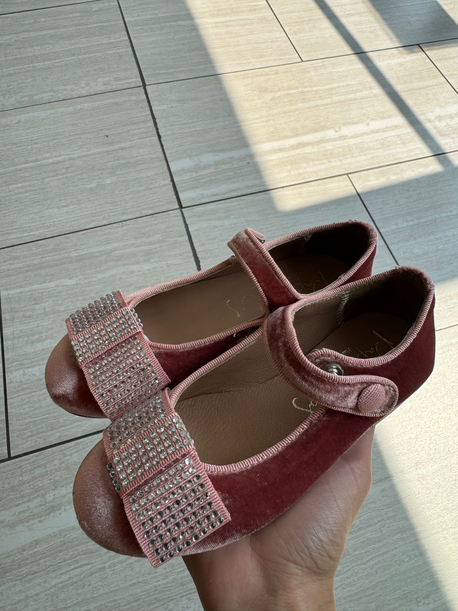 Papanatas Pink Velvet Bow Mary Jane-Tassel Children Shoes