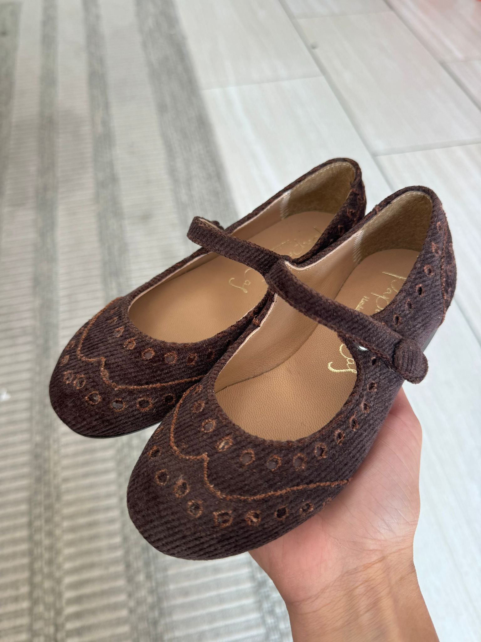 Papanatas Brown Corduroy Wingtip Mary Jane-Tassel Children Shoes