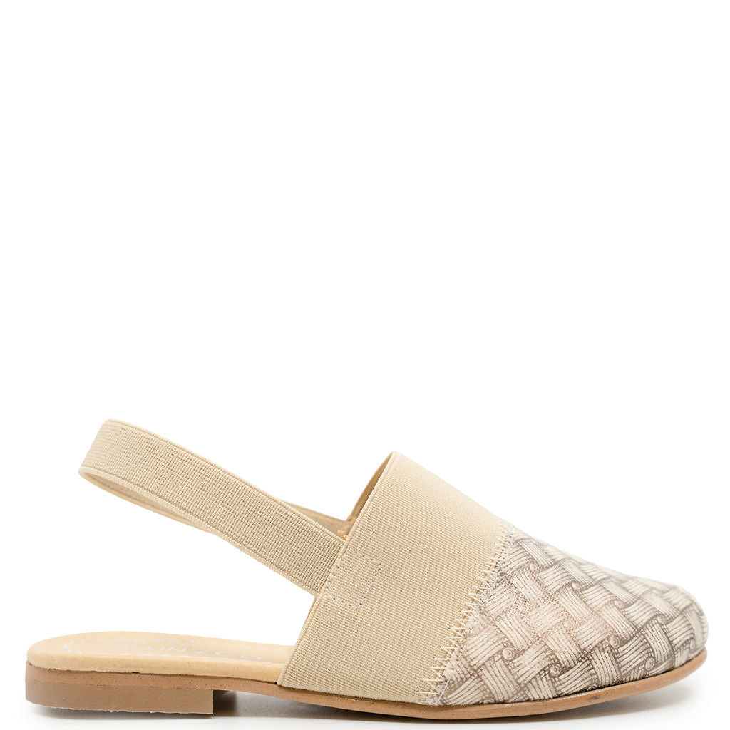 Spain+Co Light Gold Elastic Slingback-Tassel Children Shoes