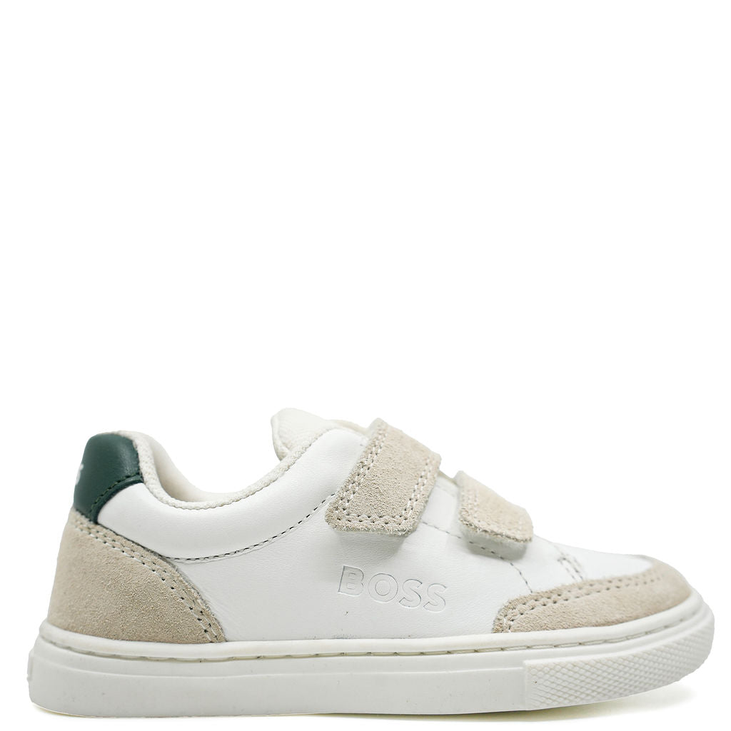 Hugo Boss White and Olive Velcro Baby Sneaker-Tassel Children Shoes