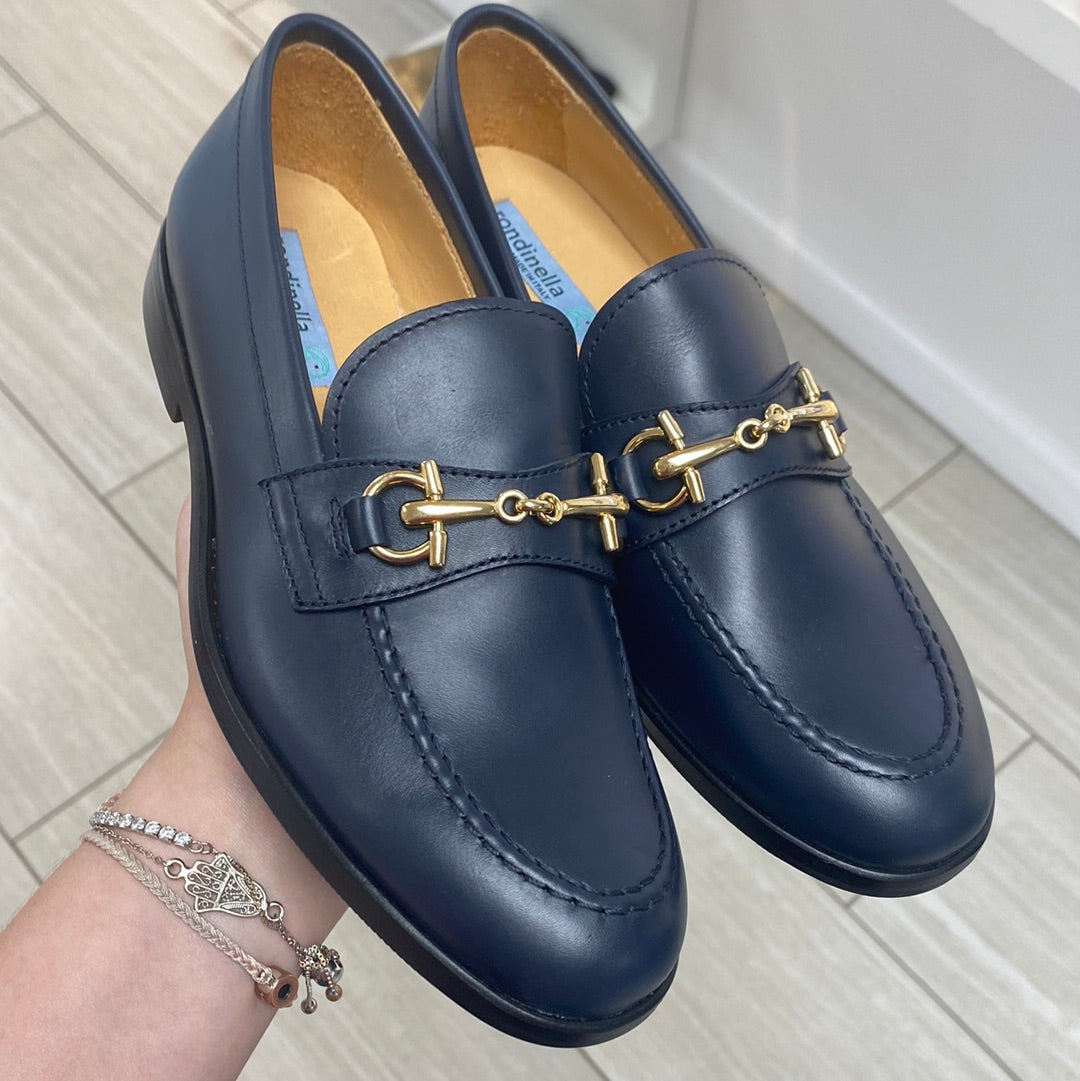 Rondinella Navy Leather Buckle Dress Shoe-Tassel Children Shoes