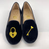 LMDI Black Velvet Lock and Key Embroidered Loafer-Tassel Children Shoes