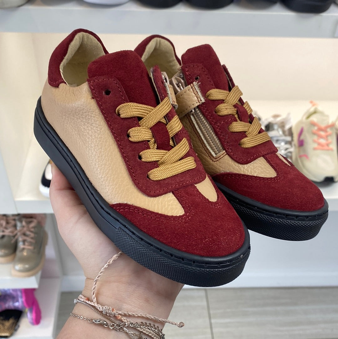 Blublonc Burgundy and Blush Zipper Sneaker-Tassel Children Shoes