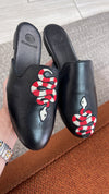 Blublonc Black Snake Embroidred Mule-Tassel Children Shoes
