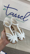 Manuela White Metallic Closed Toe Sandal-Tassel Children Shoes