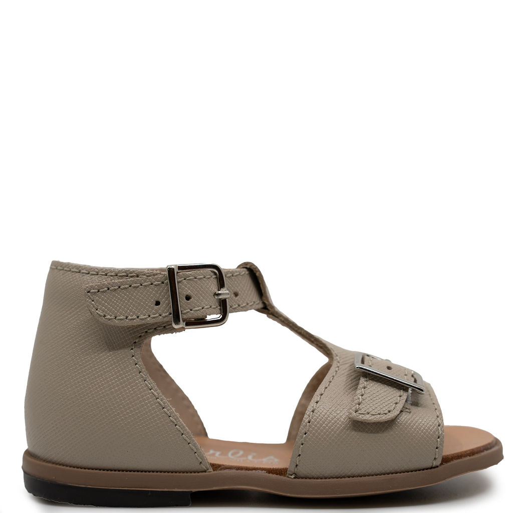 Beberlis Taupe Textured Buckle Baby Sandal-Tassel Children Shoes