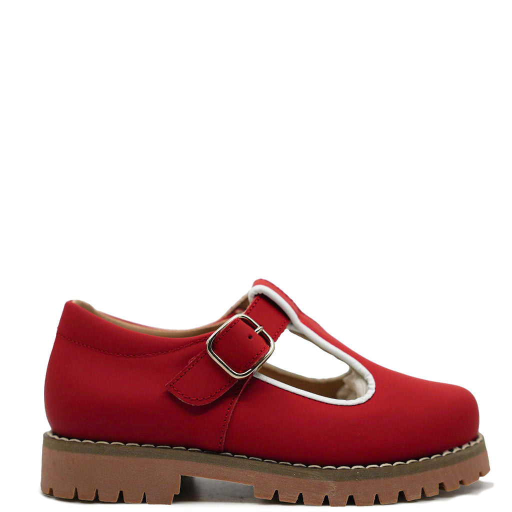 Blublonc Red Gum T Strap Loafer-Tassel Children Shoes
