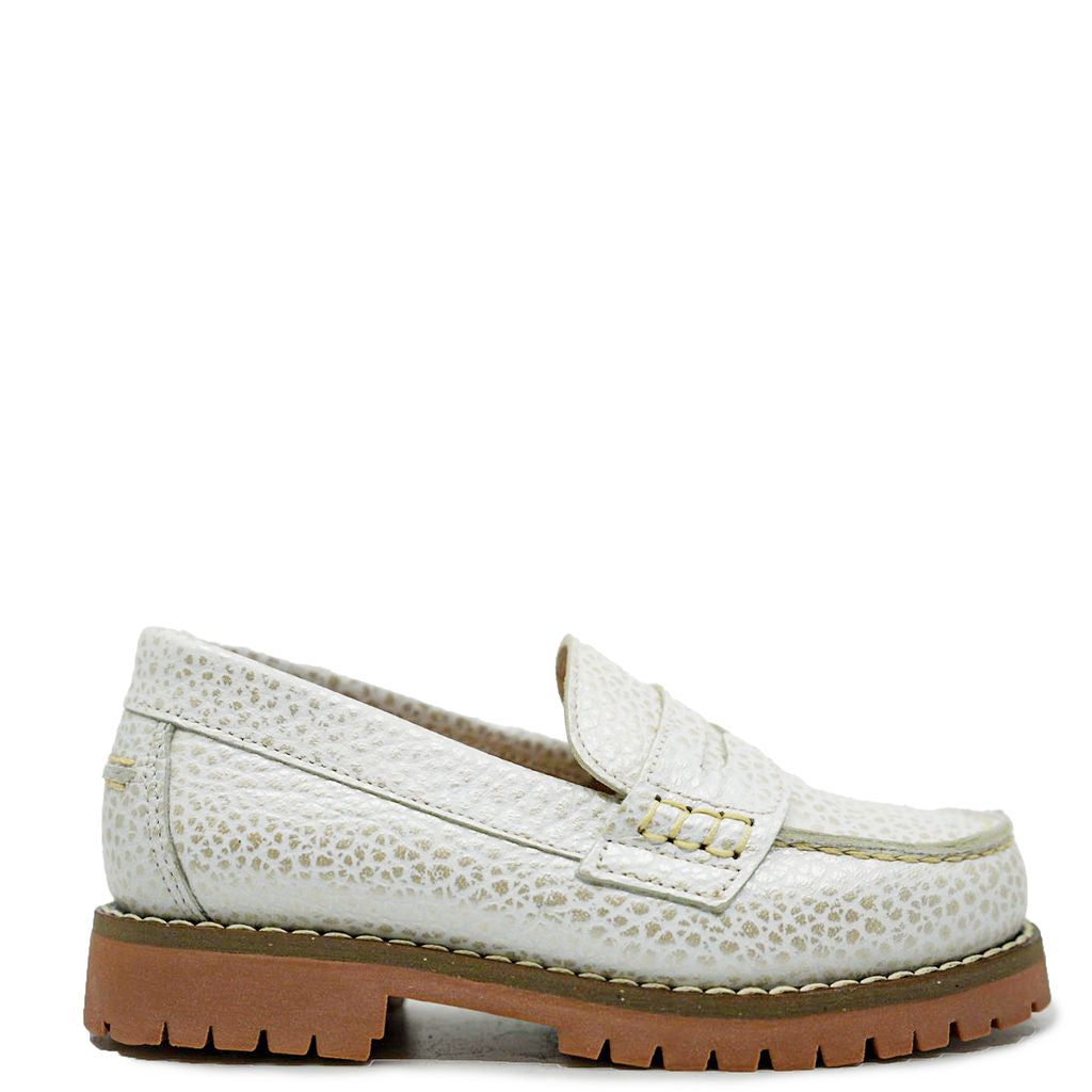 Blublonc White Pearl Chunky Loafer-Tassel Children Shoes