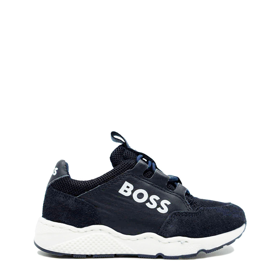 Hugo Boss Navy Elastic Lace Trainer-Tassel Children Shoes