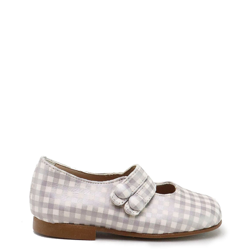 Papanatas Cream Checkered Double Strap Mary Jane-Tassel Children Shoes