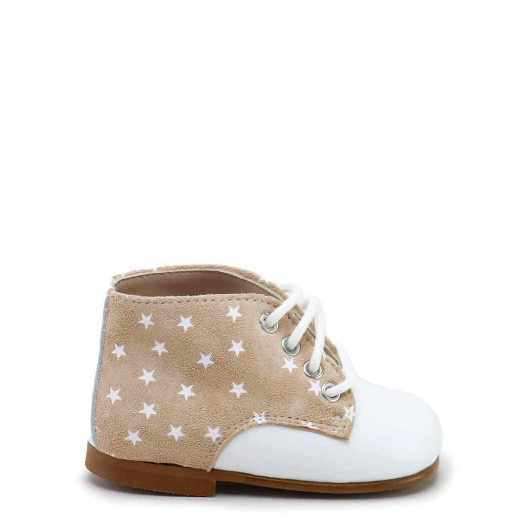 Papanatas White and Beige Star Baby Bootie-Tassel Children Shoes