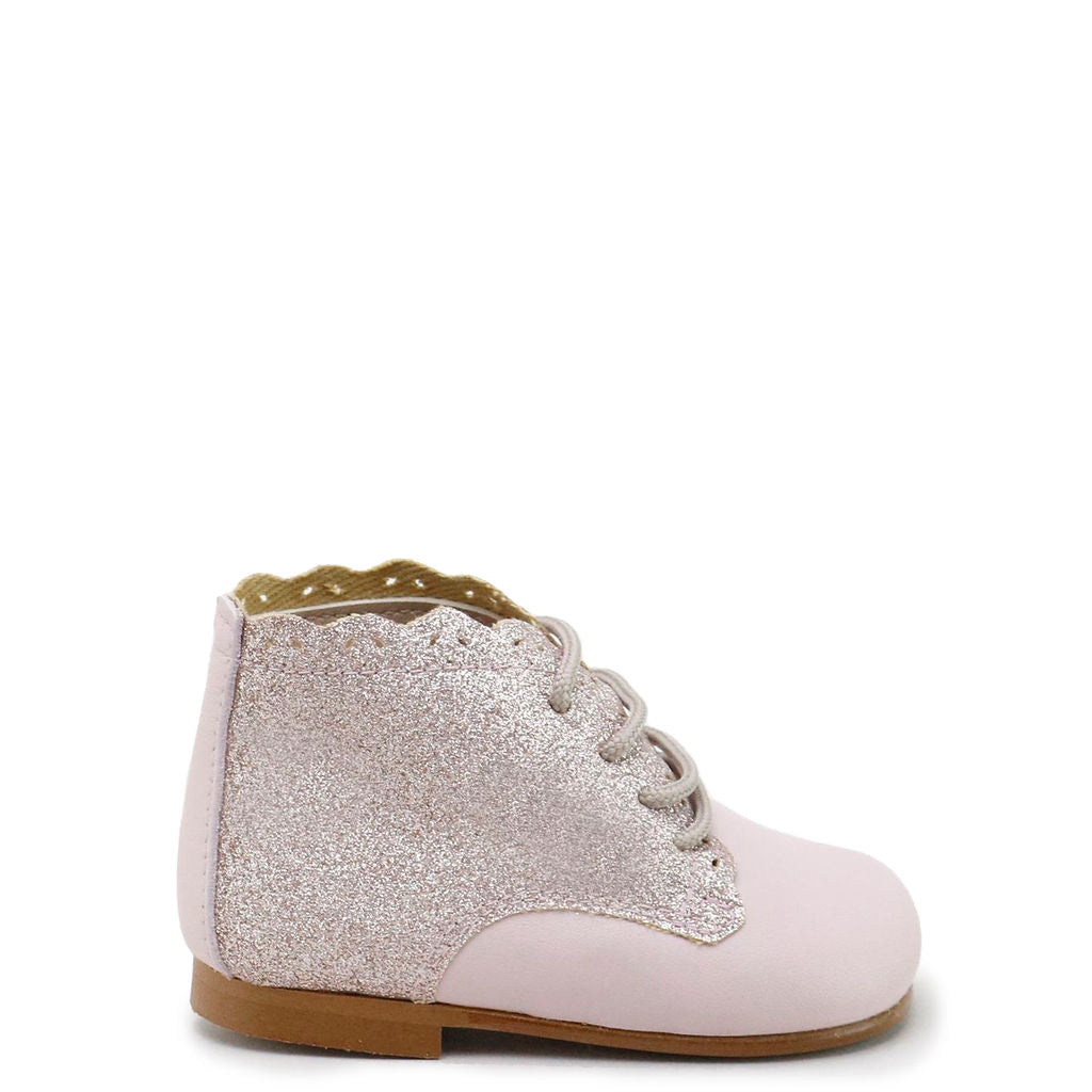 Papanatas Pink Glitter Scallop Baby Bootie-Tassel Children Shoes