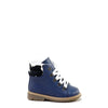 Papanatas Navy Leather and White Fur Lace-Up Bootie-Tassel Children Shoes