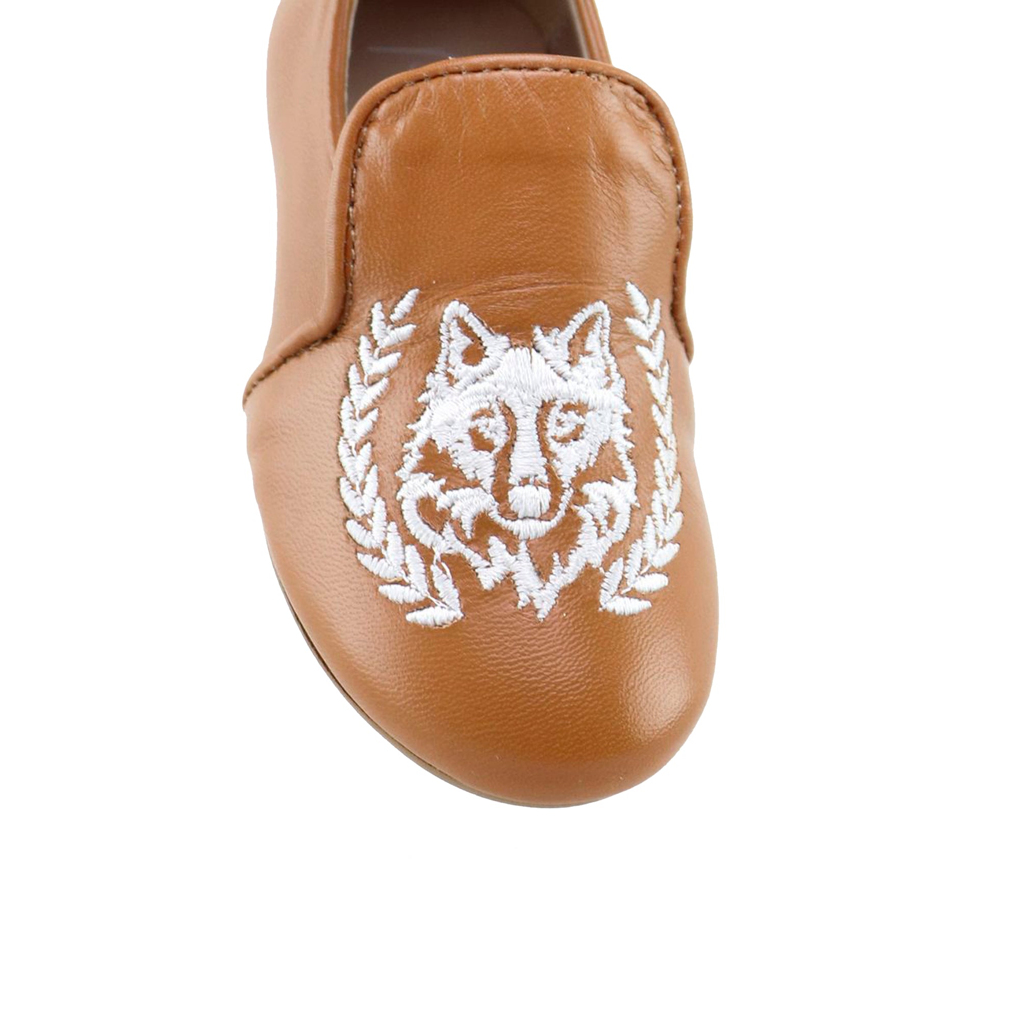 Papanatas Camel Wolf Embroidered Smoking Loafer-Tassel Children Shoes