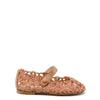 Papanatas Cognac Open Floral Weave Mary Jane-Tassel Children Shoes