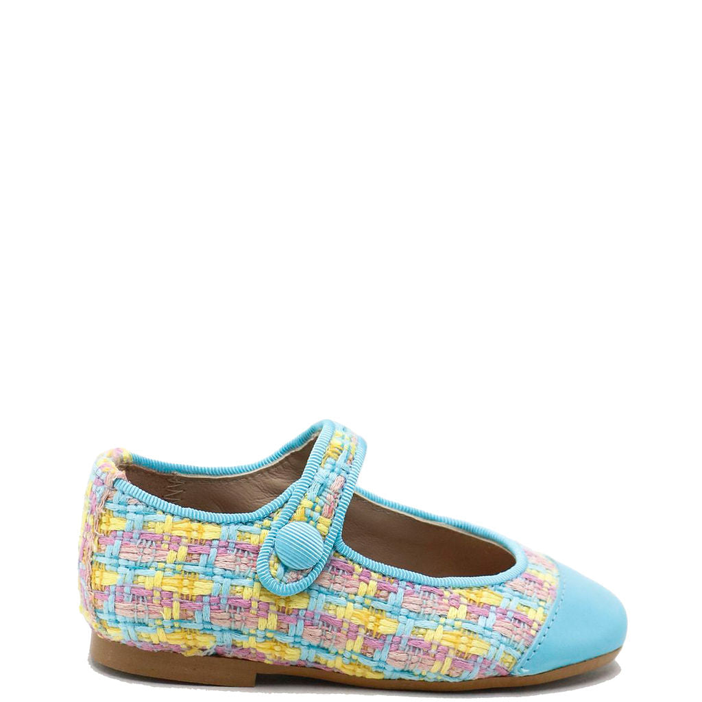 Papanatas Turquoise Chanel Tweed Captoe Mary Jane-Tassel Children Shoes
