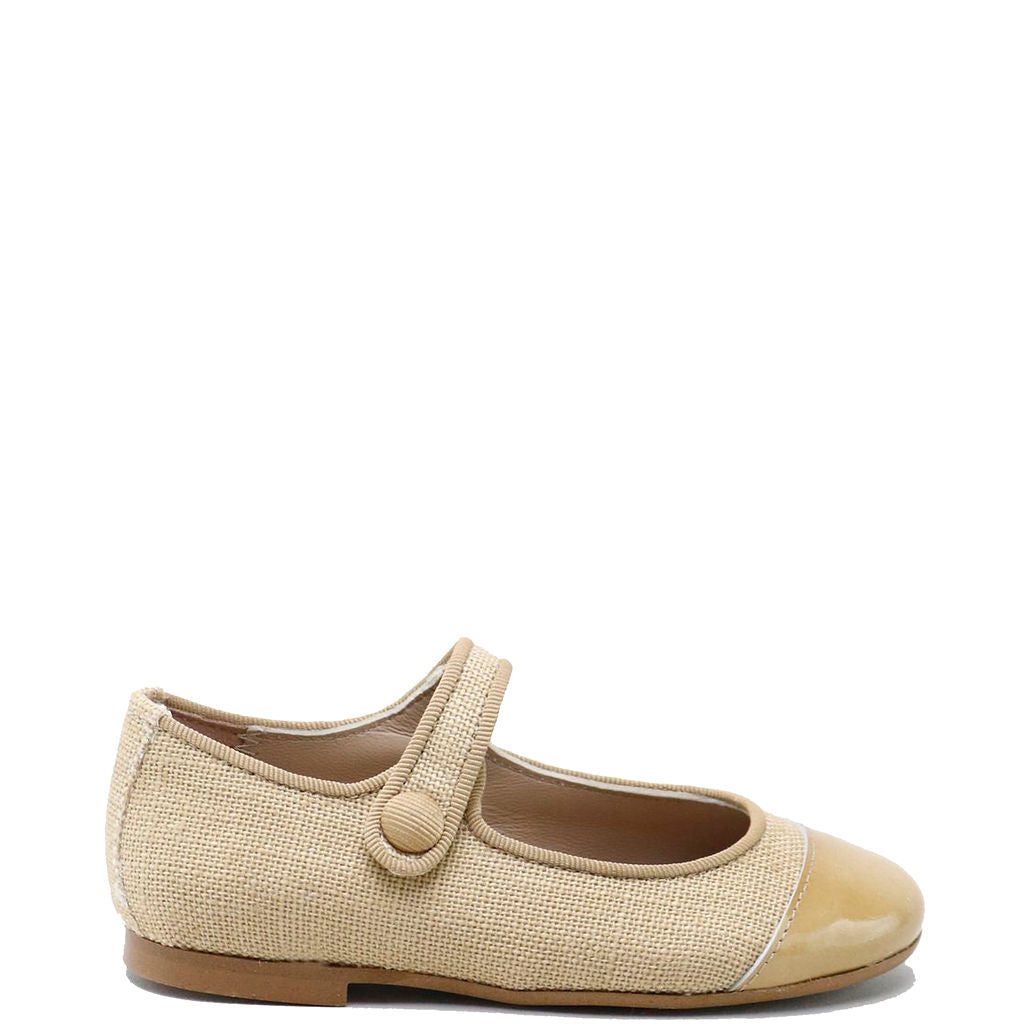 Papanatas Tan Linen Captoe Mary Jane-Tassel Children Shoes