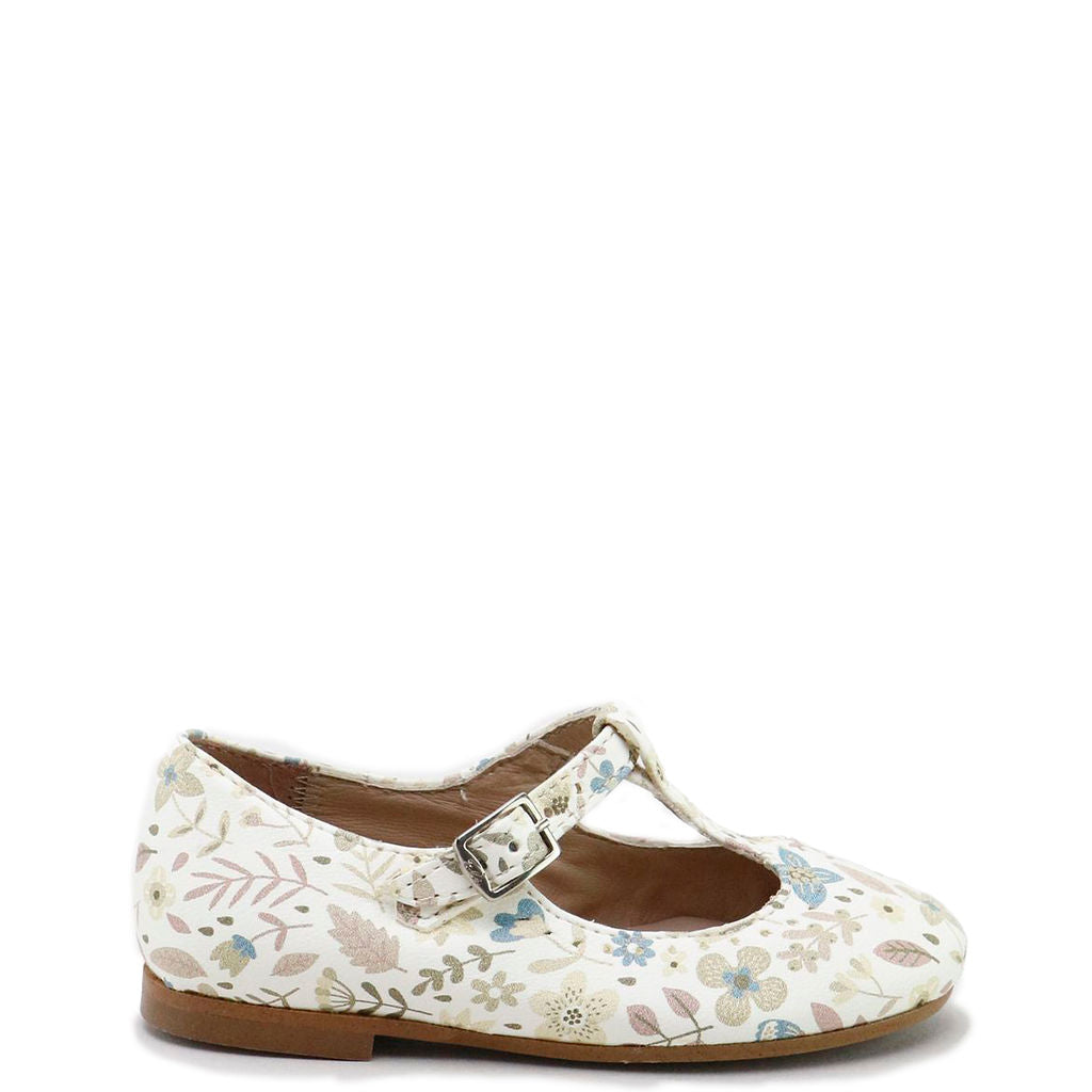 Papanatas Multi Floral Pastel T-Strap Mary Jane-Tassel Children Shoes