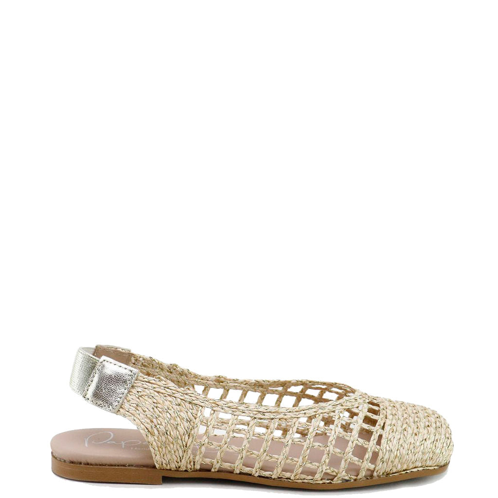 Papanatas Gold Basketweave Squaretoe Mule-Tassel Children Shoes