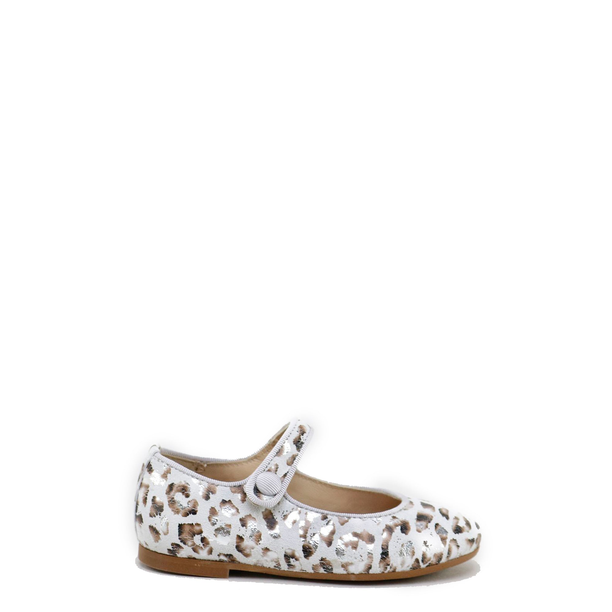 Papanatas White and Silver Leopard Mary Jane-Tassel Children Shoes