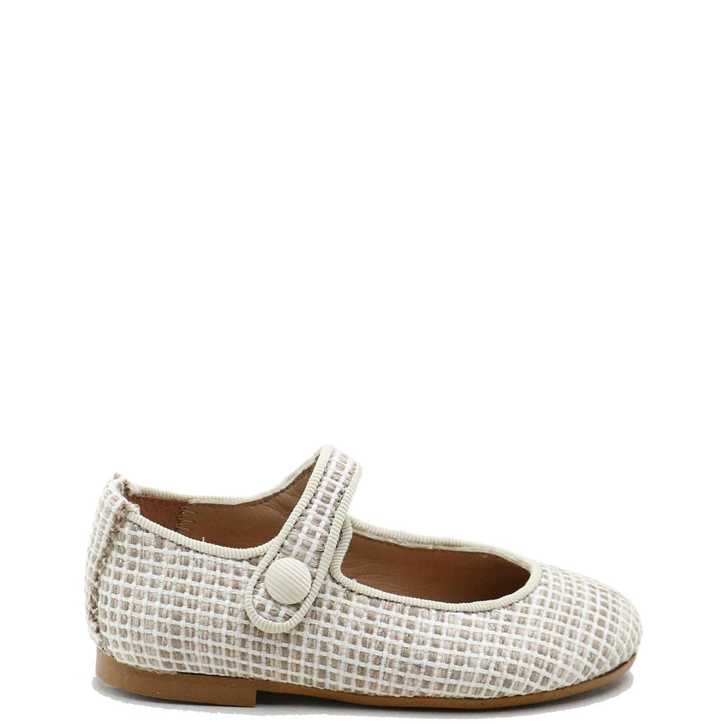 Papanatas Taupe Weave Mary Jane-Tassel Children Shoes