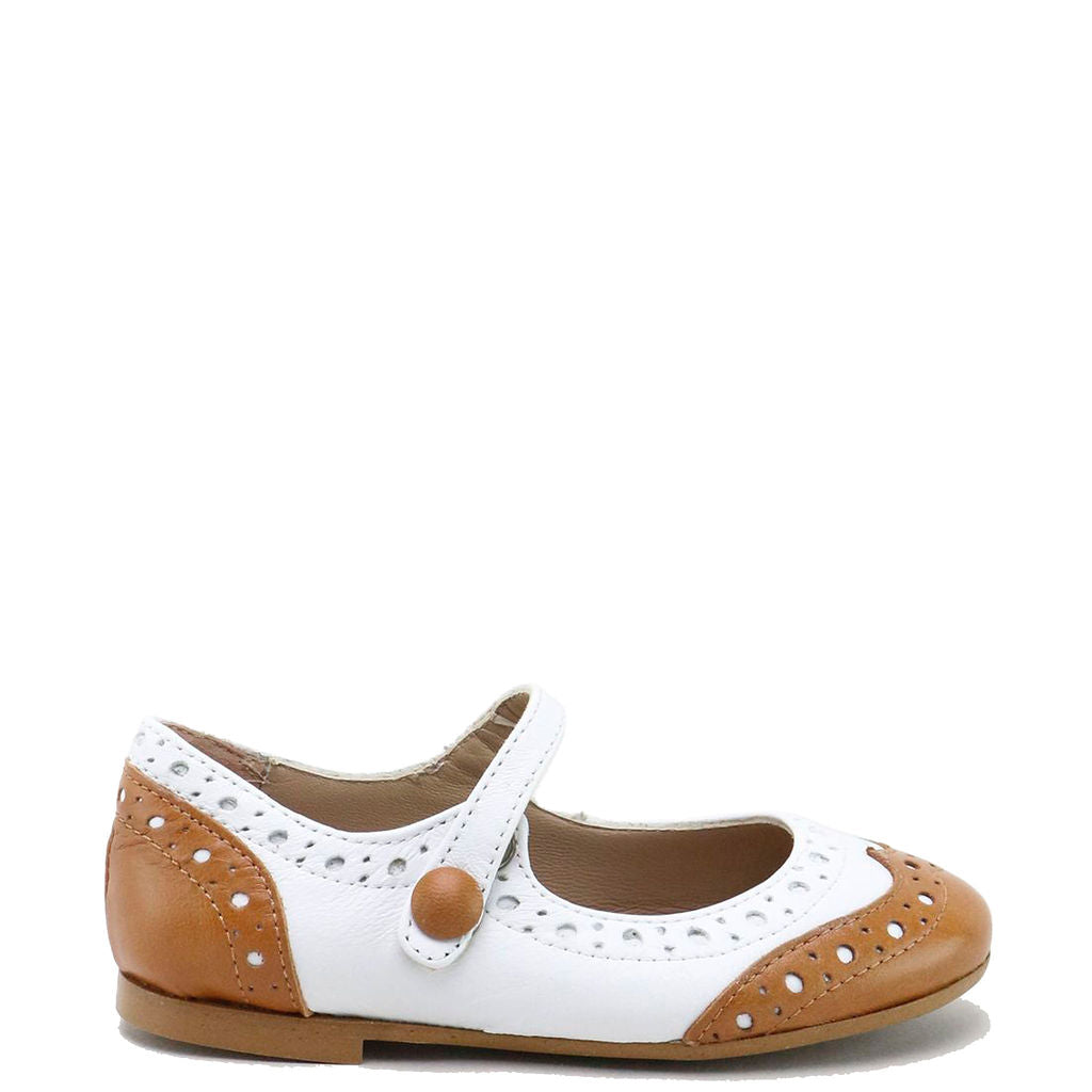 Papanatas White and Brown Wingtip Mary Jane-Tassel Children Shoes