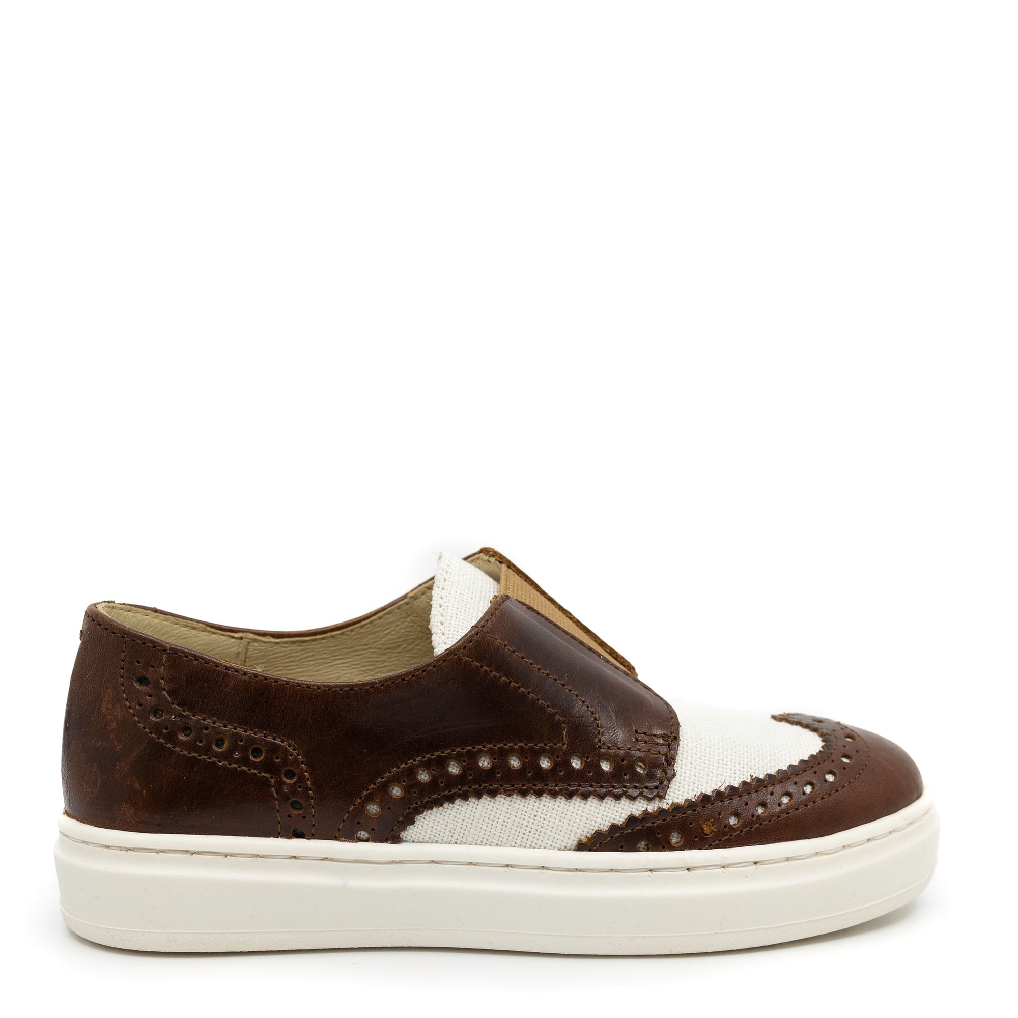 Blublonc Brown and Linen Wingtip Slip On Sneaker-Tassel Children Shoes