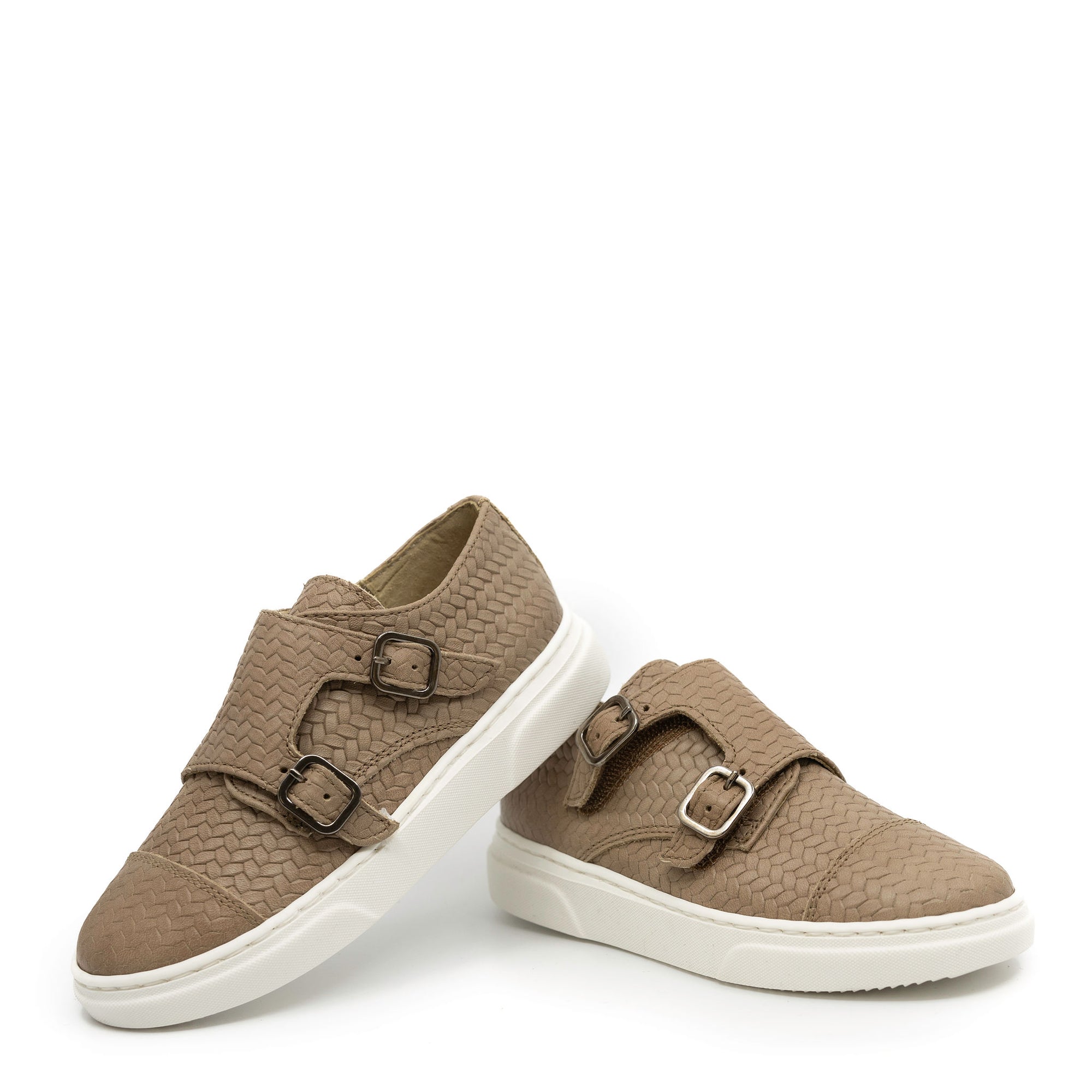 Blublonc Taupe Textured Dress Sneaker-Tassel Children Shoes