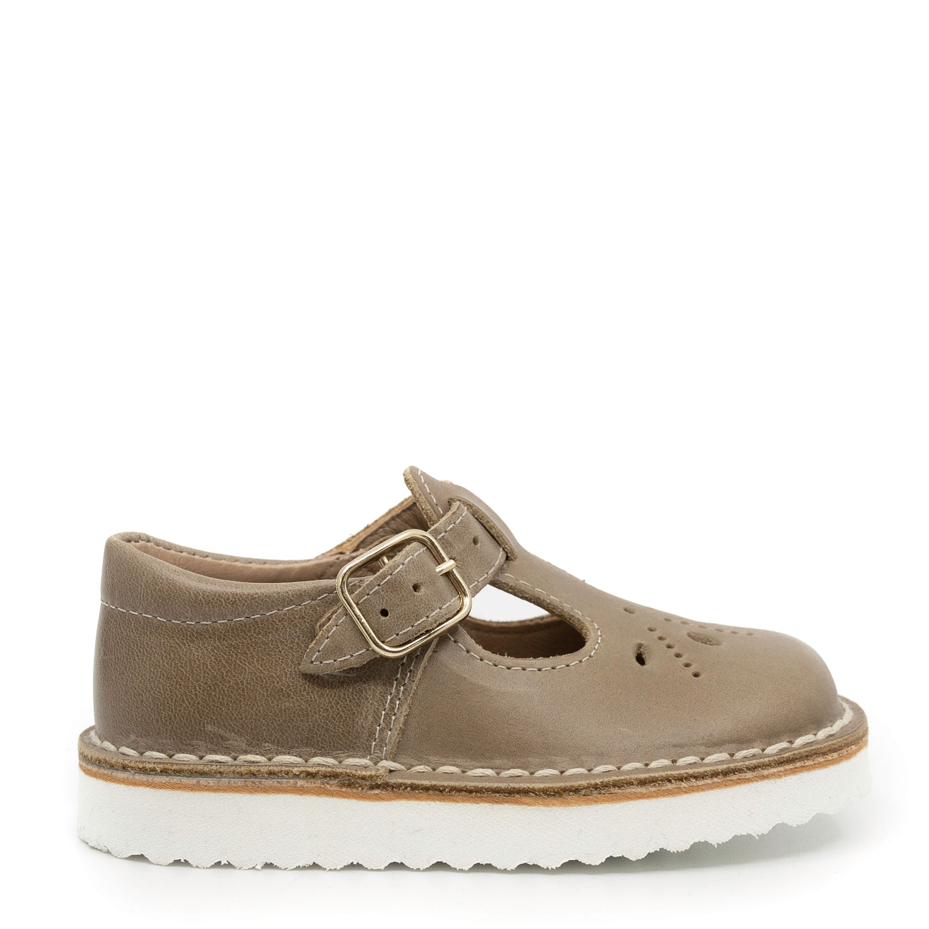 Blublonc Taupe Perforated T Strap Baby Shoe-Tassel Children Shoes