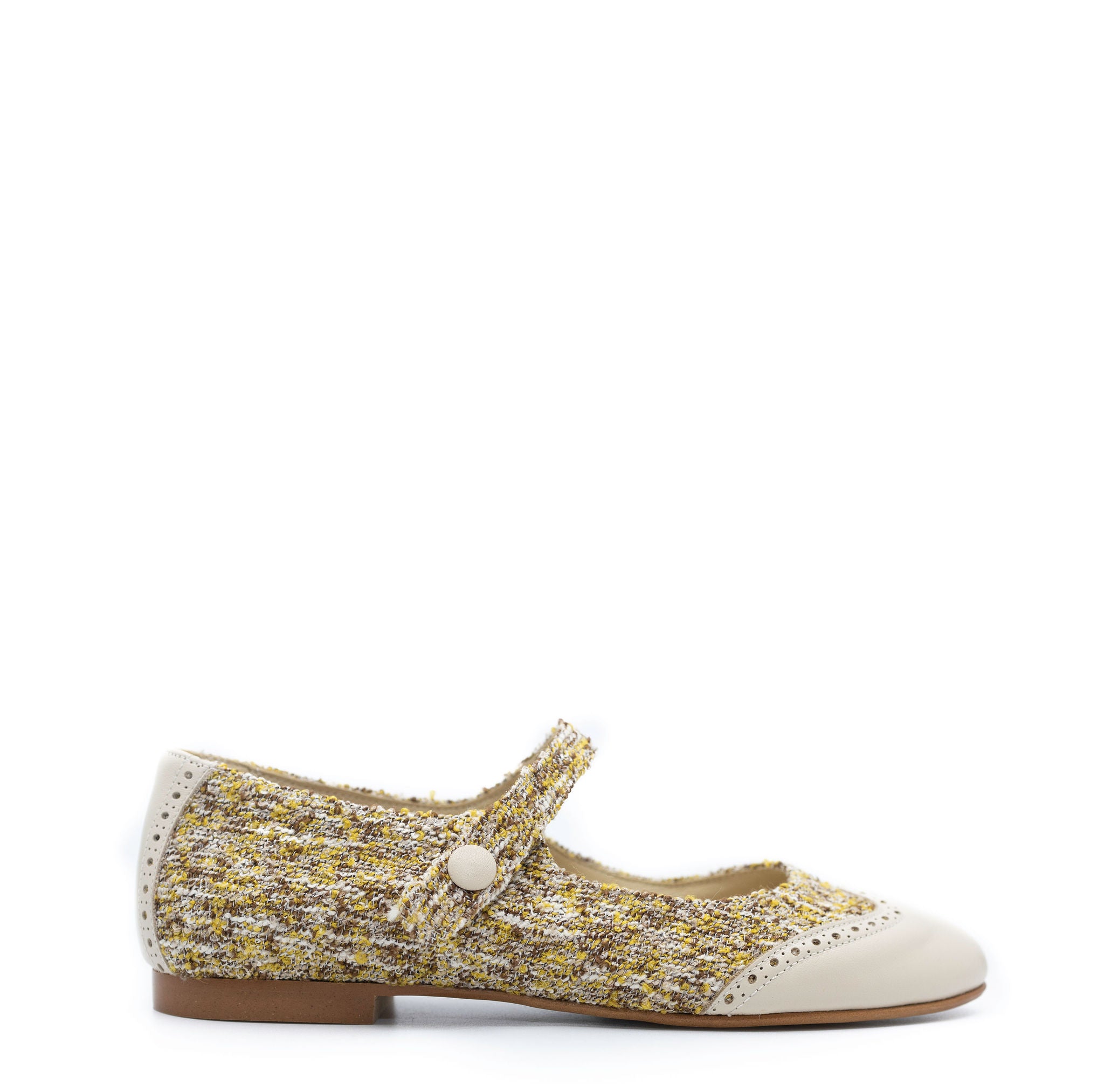 Blublonc Mustard Tweed Wingtip Mary Jane - Tassel Children Shoes