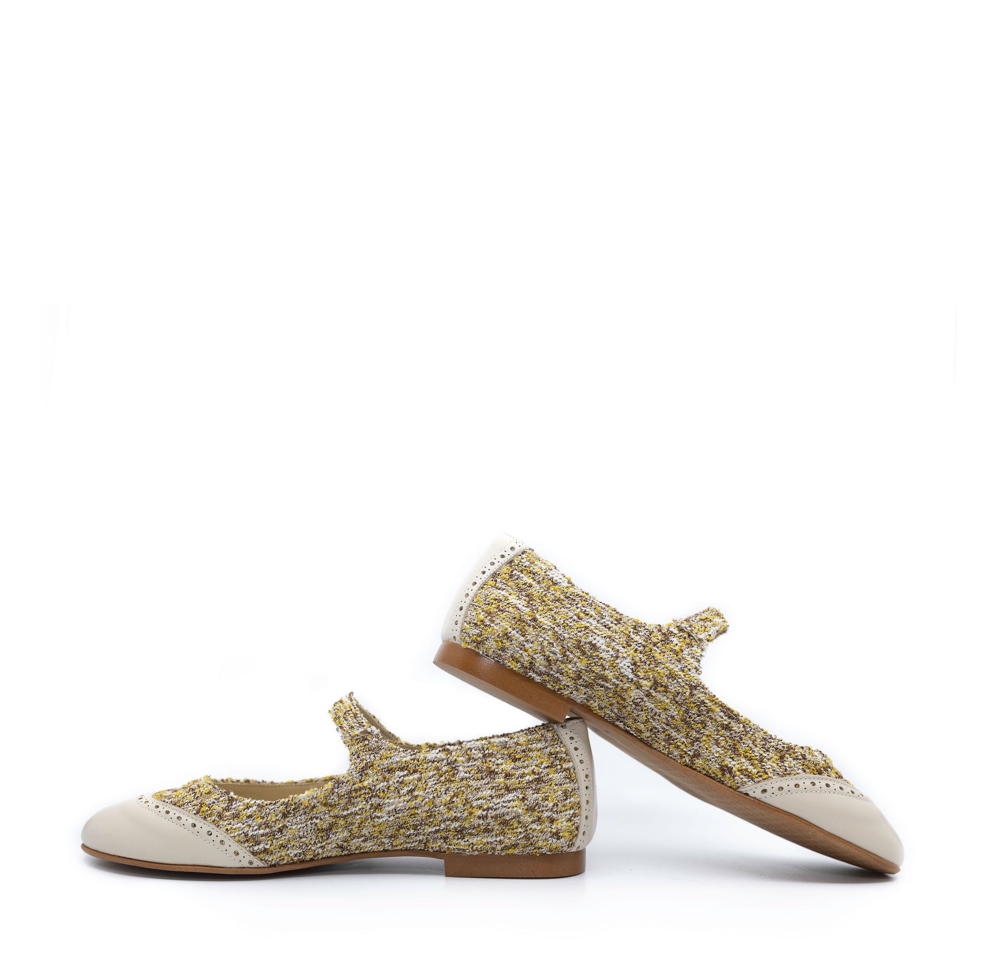Blublonc Mustard Tweed Wingtip Mary Jane-Tassel Children Shoes