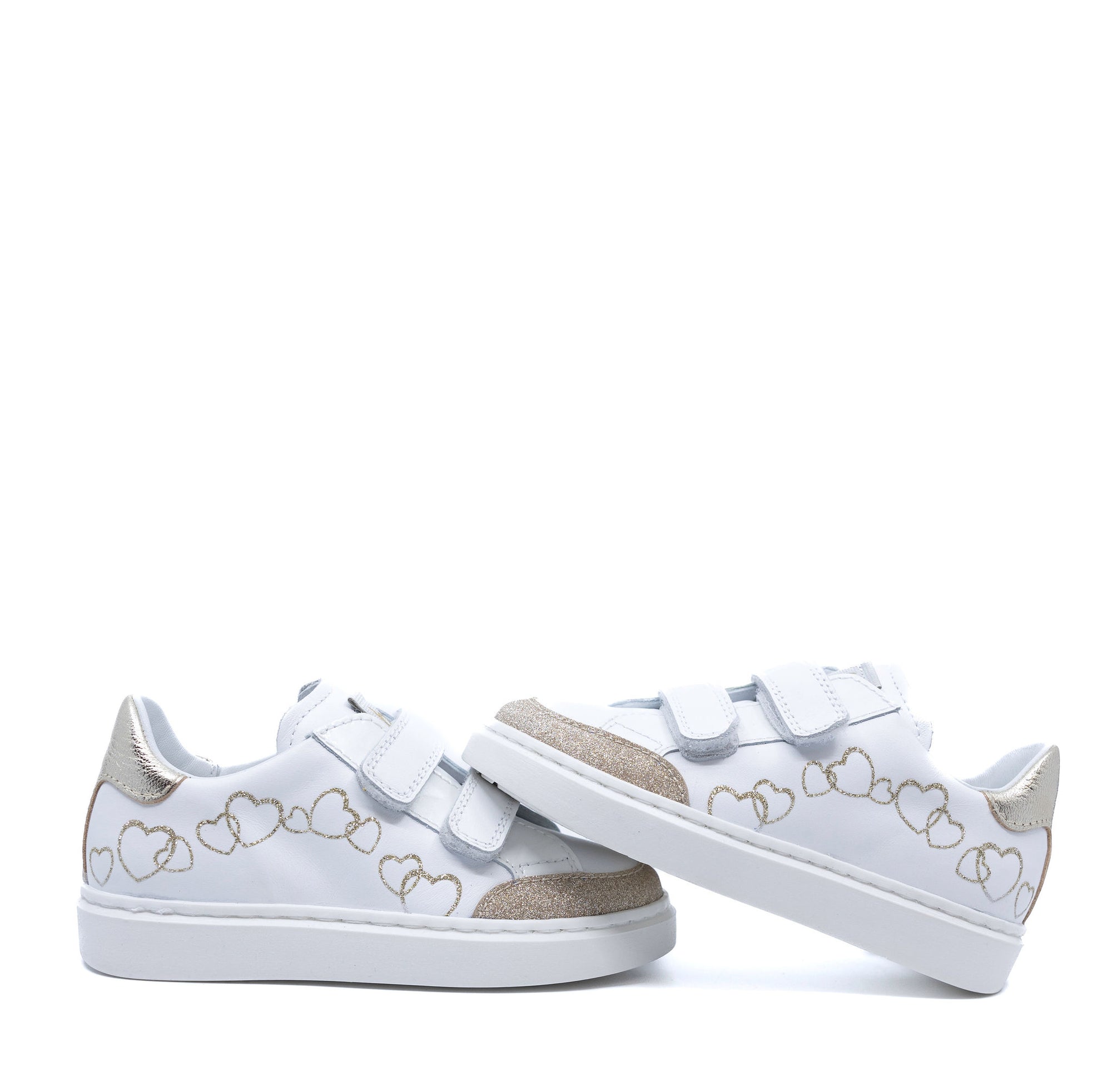 Beberlis White and Gold Heart Velcro Sneaker-Tassel Children Shoes
