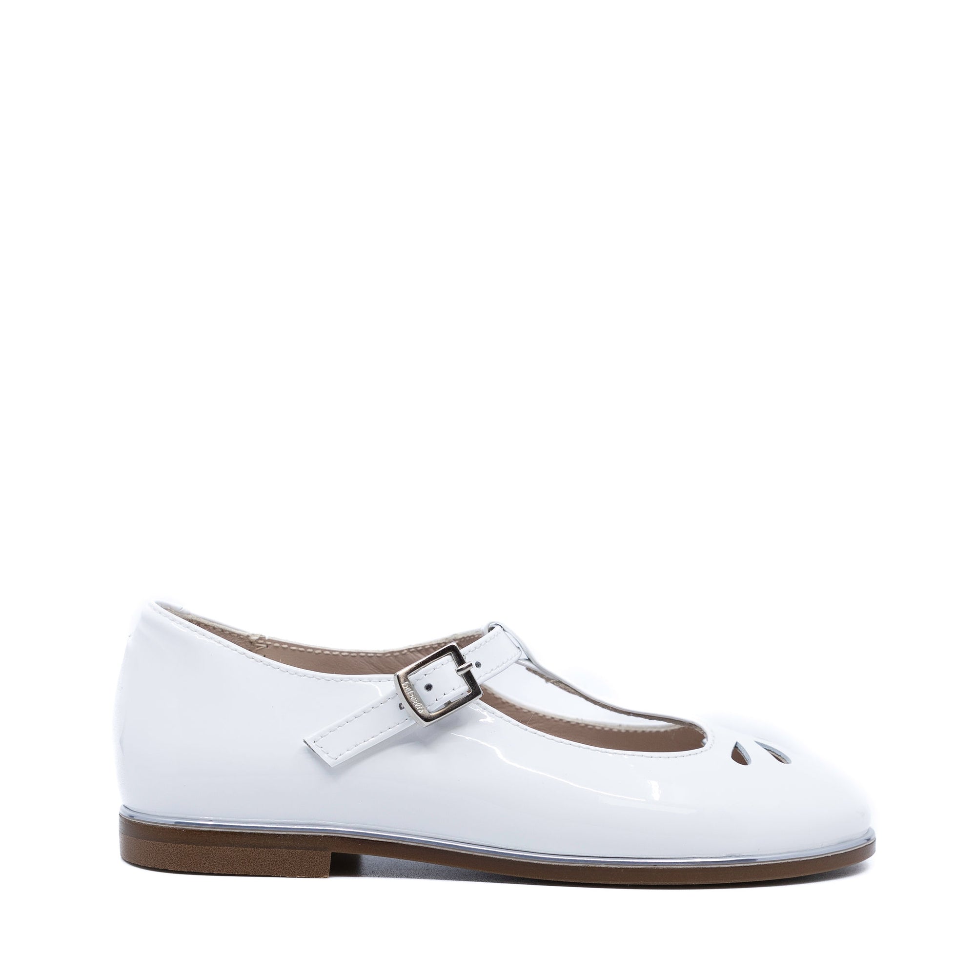 Beberlis White Patent Perforated T Strap Mary Jane-Tassel Children Shoes