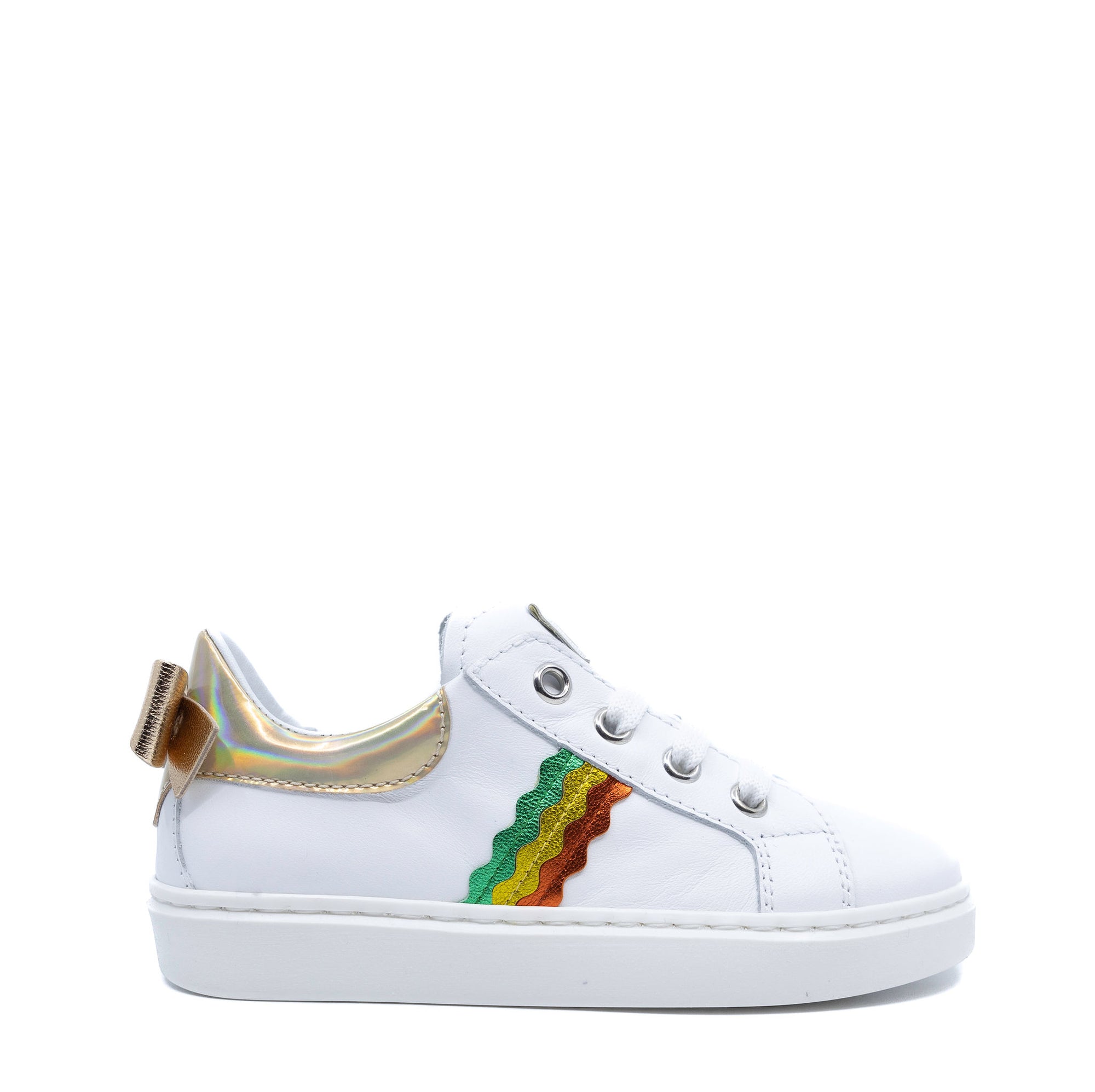 Beberlis White and Metallic Stripe Sneaker-Tassel Children Shoes