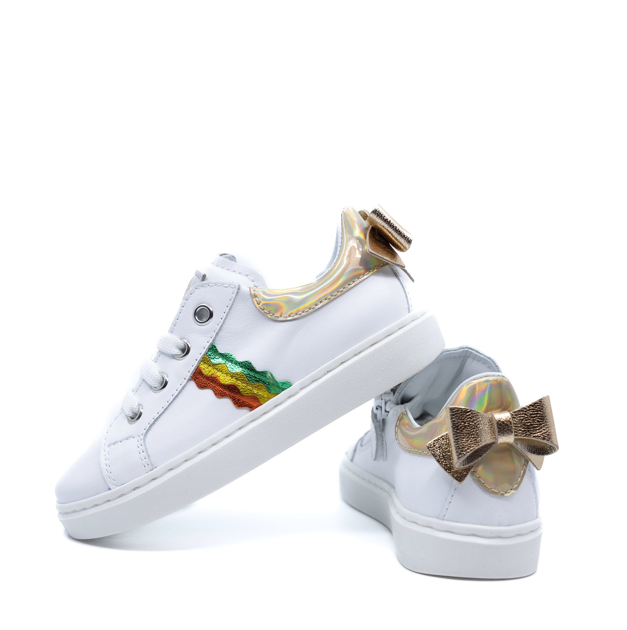Beberlis White and Metallic Stripe Sneaker-Tassel Children Shoes