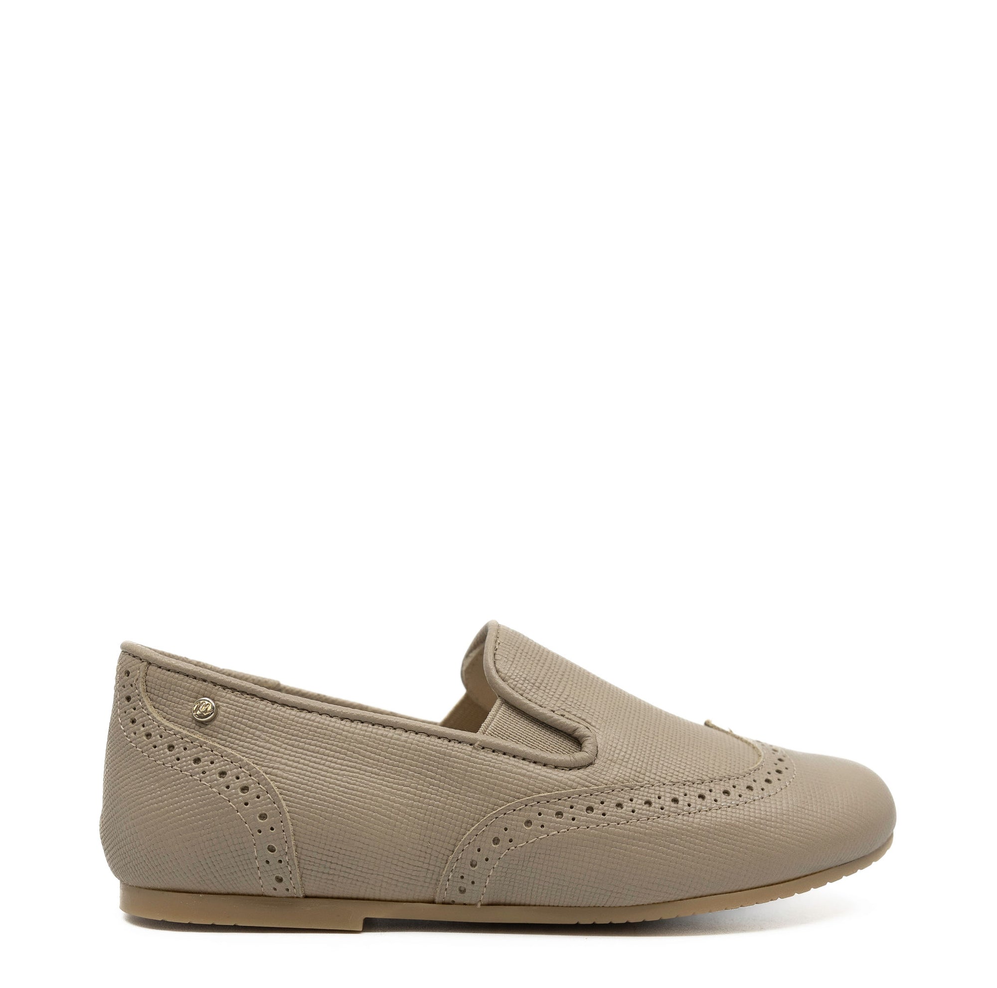 Manuela Taupe Textured Wingtip Smoking Loafer-Tassel Children Shoes