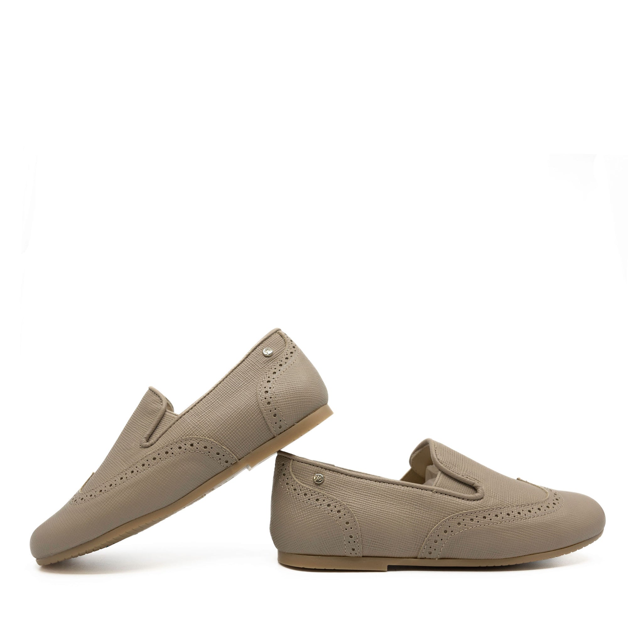 Manuela Taupe Textured Wingtip Smoking Loafer-Tassel Children Shoes