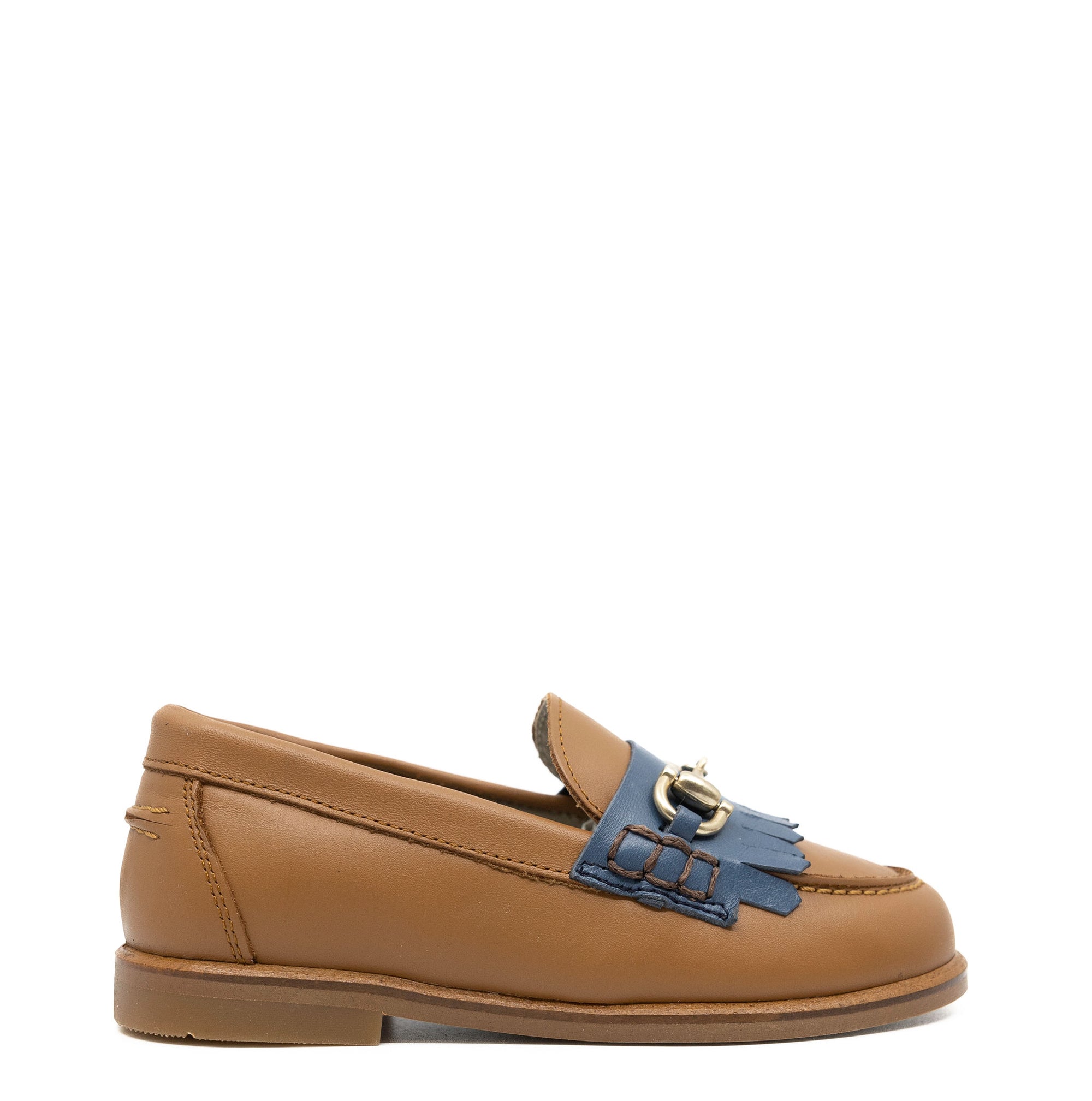 LMDI Tan and Navy Buckle Loafer-Tassel Children Shoes