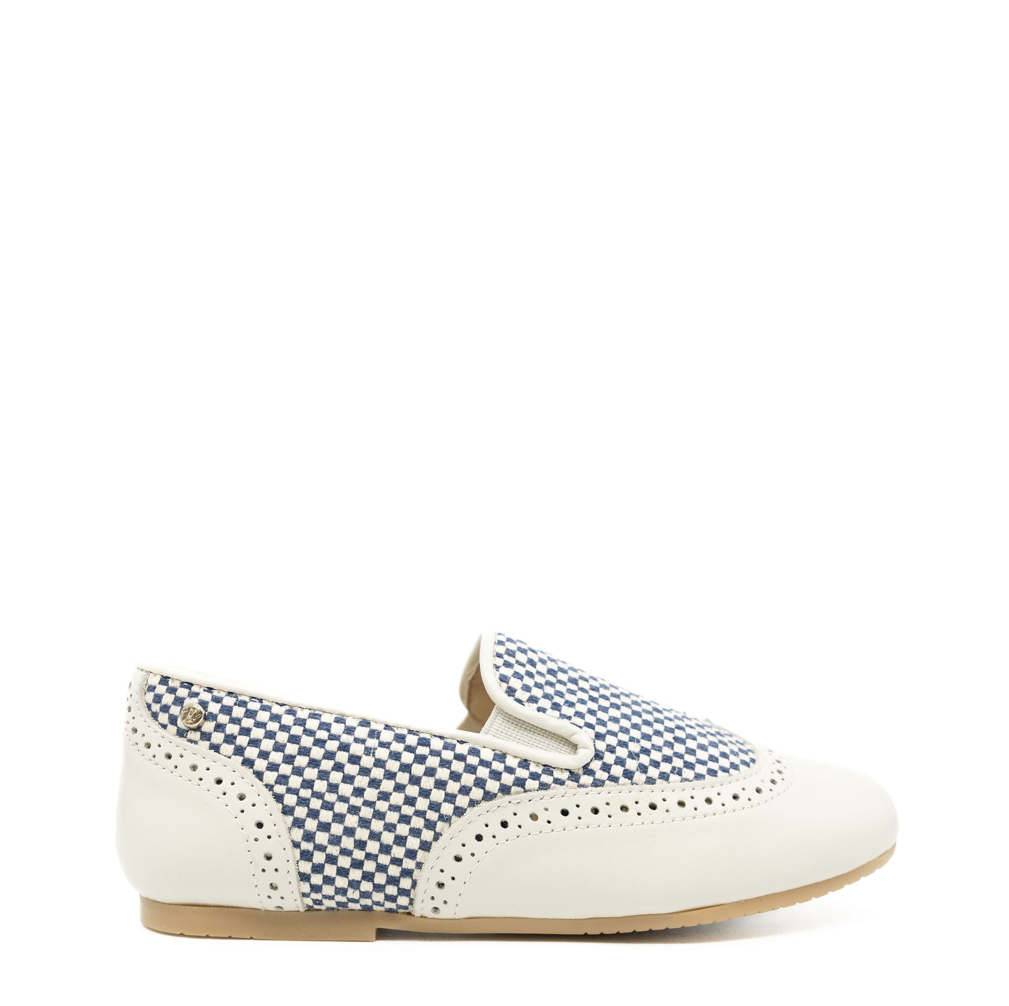 Manuela Ivory and Blue Checkered Wingtip Smoking Loafer-Tassel Children Shoes