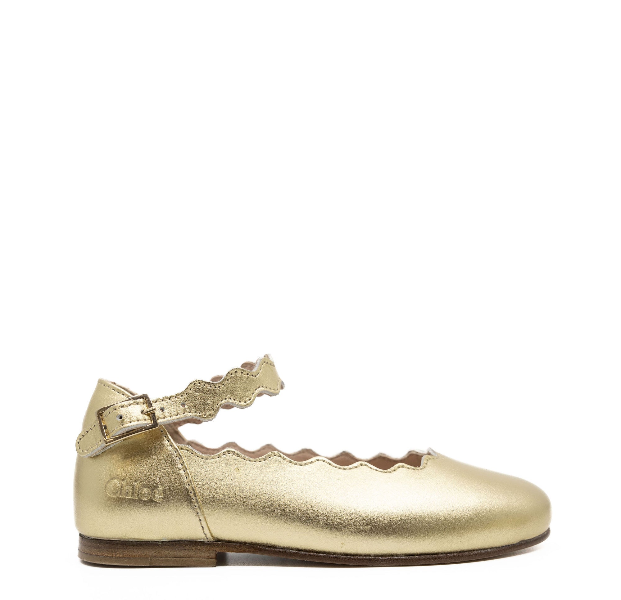 Chloe Gold Scalloped Mary Jane-Tassel Children Shoes