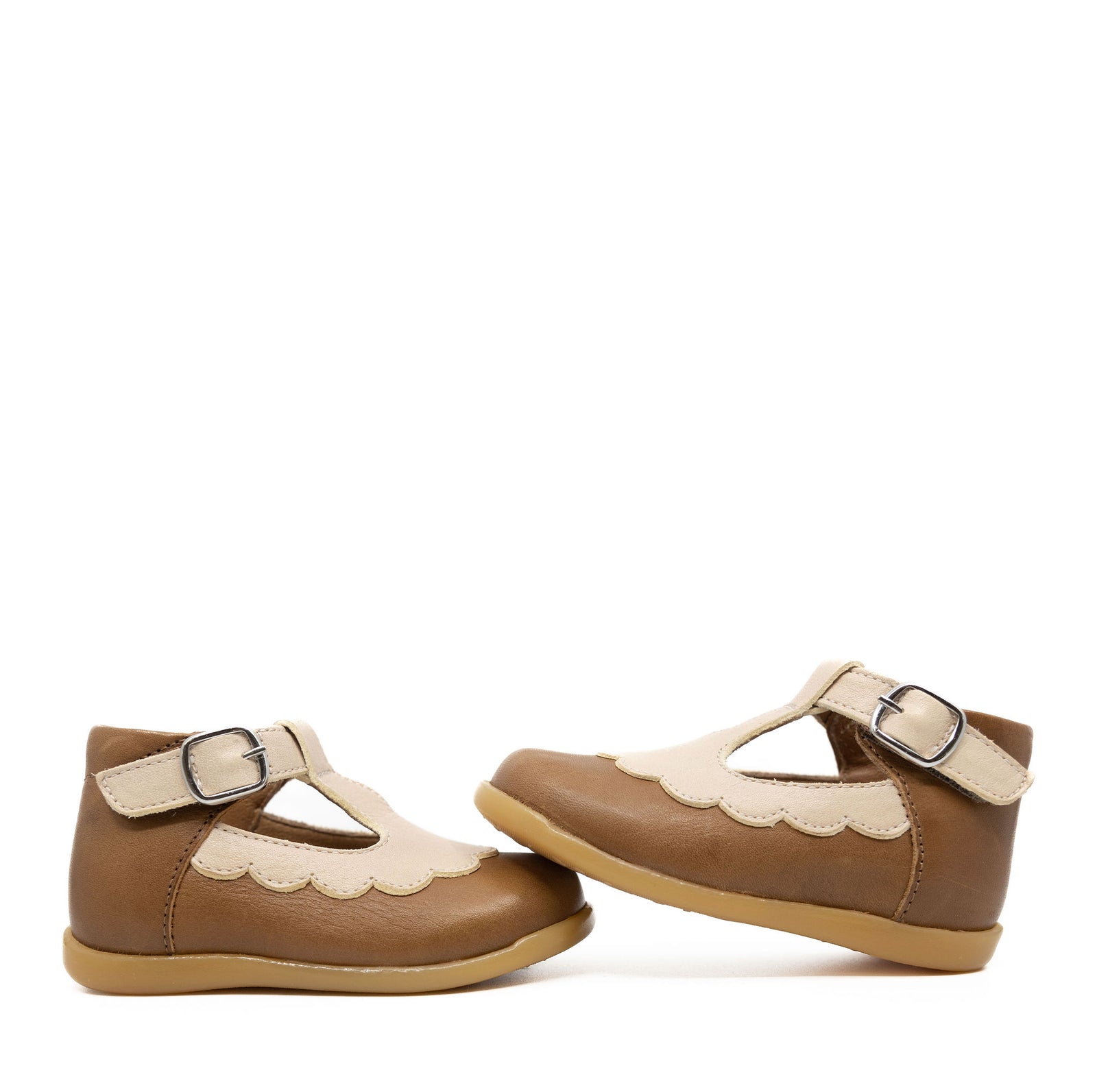 Petit Nord Two Tone Scalloped T Strap Baby Shoe-Tassel Children Shoes