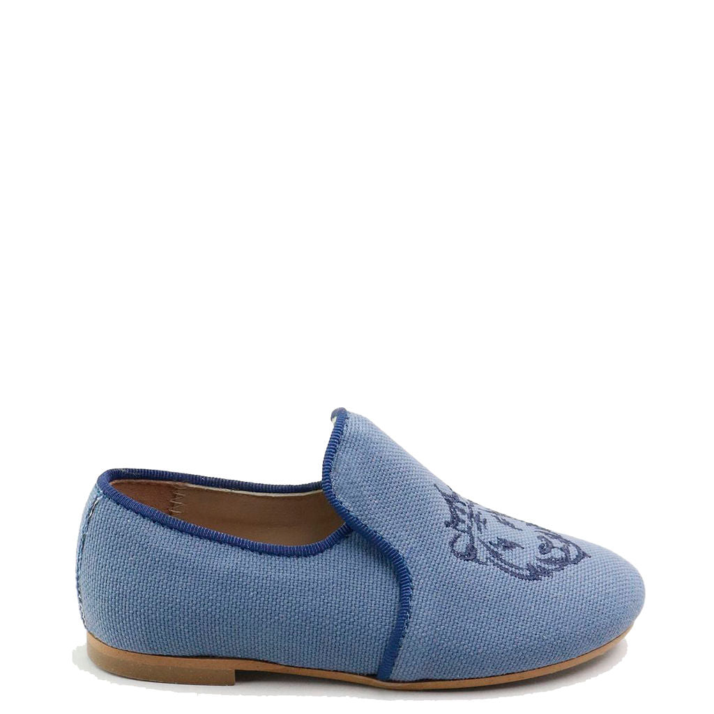 Papanatas Indigo Linen Lion Smoking Loafer-Tassel Children Shoes