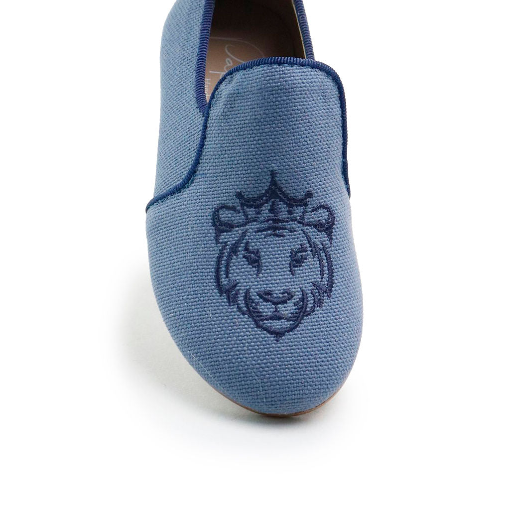 Papanatas Indigo Linen Lion Smoking Loafer-Tassel Children Shoes