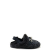 Papanatas Black Sparkle Lined Fur Mule-Tassel Children Shoes