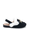 Papanatas Black and White Fur Mule-Tassel Children Shoes