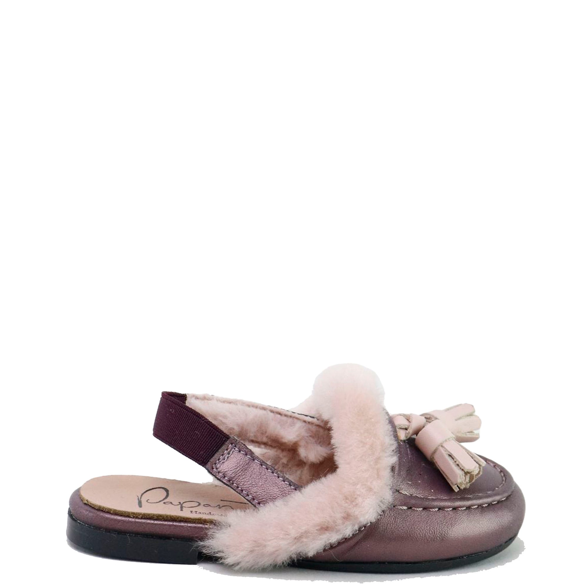 Papanatas Mauve Metallic Fur Mule-Tassel Children Shoes