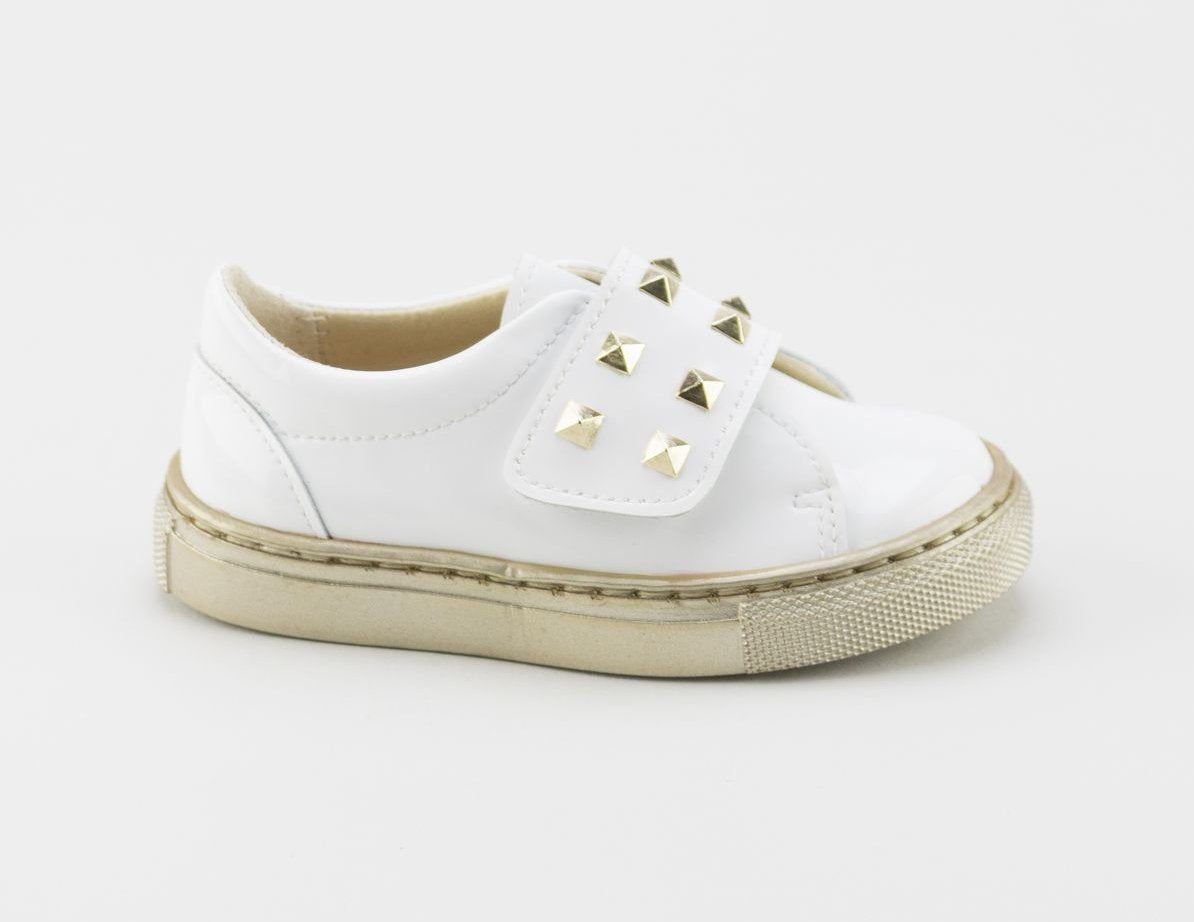 Papanatas White Stud Velcro Sneaker-Tassel Children Shoes
