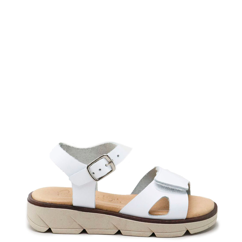 Papanatas White Velcro Platform Sandal-Tassel Children Shoes